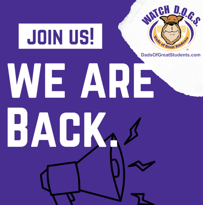 Text "Join Us! We are back." with WatchDOGS logo in upper right and megaphone image. 